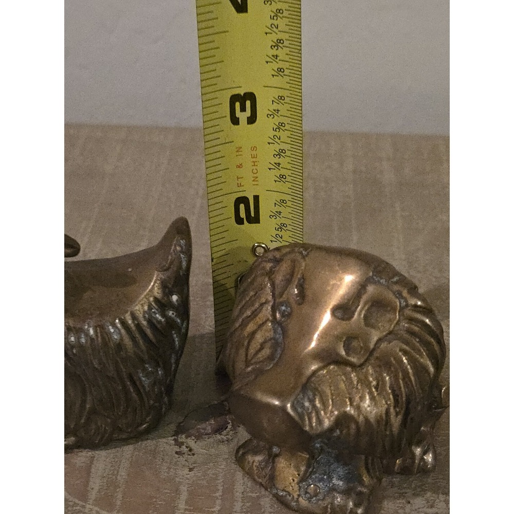 2 Vtg Brass Animals Lion & Ram Small MCM Taiwan Big Horn Sheep 3" Tall Patina - Picture 14 of 15